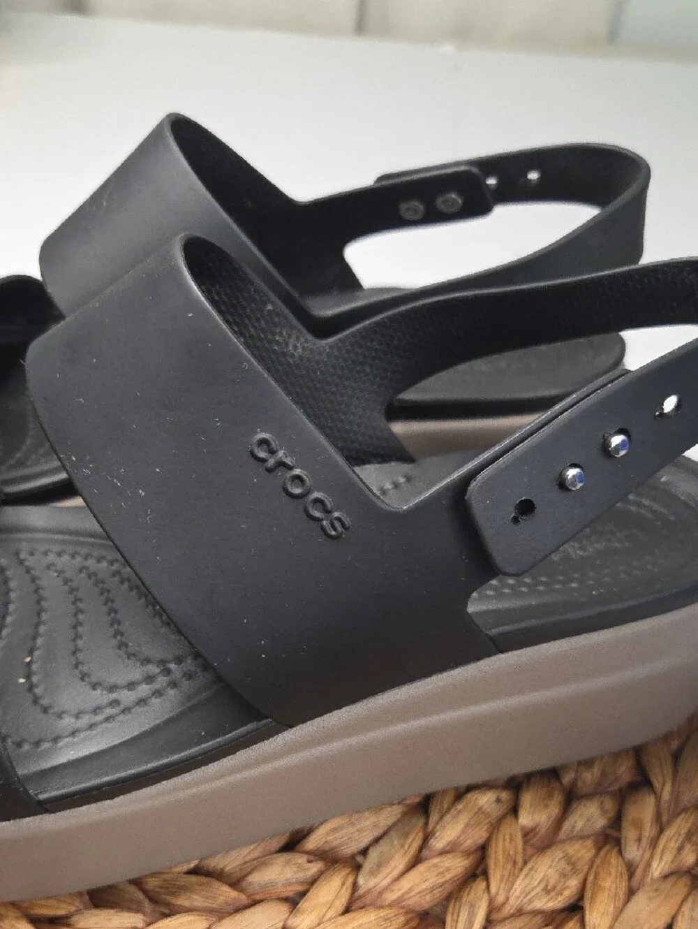 CROCS Black Platform Sandals with Taupe Platform